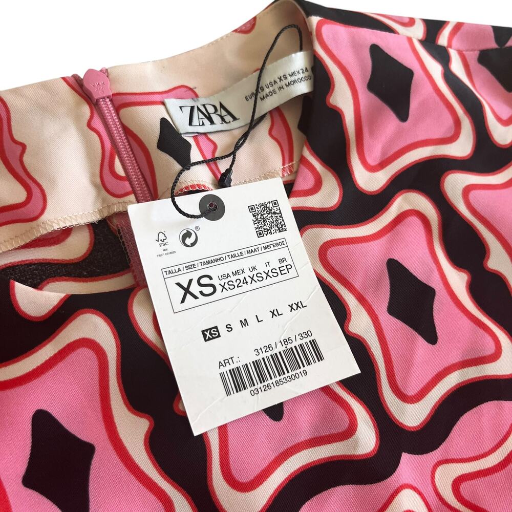 Zara Pink Geometric Print Long Sleeve Resort Travel Vacation Maxi Dress XS NWT - Picture 6 of 13